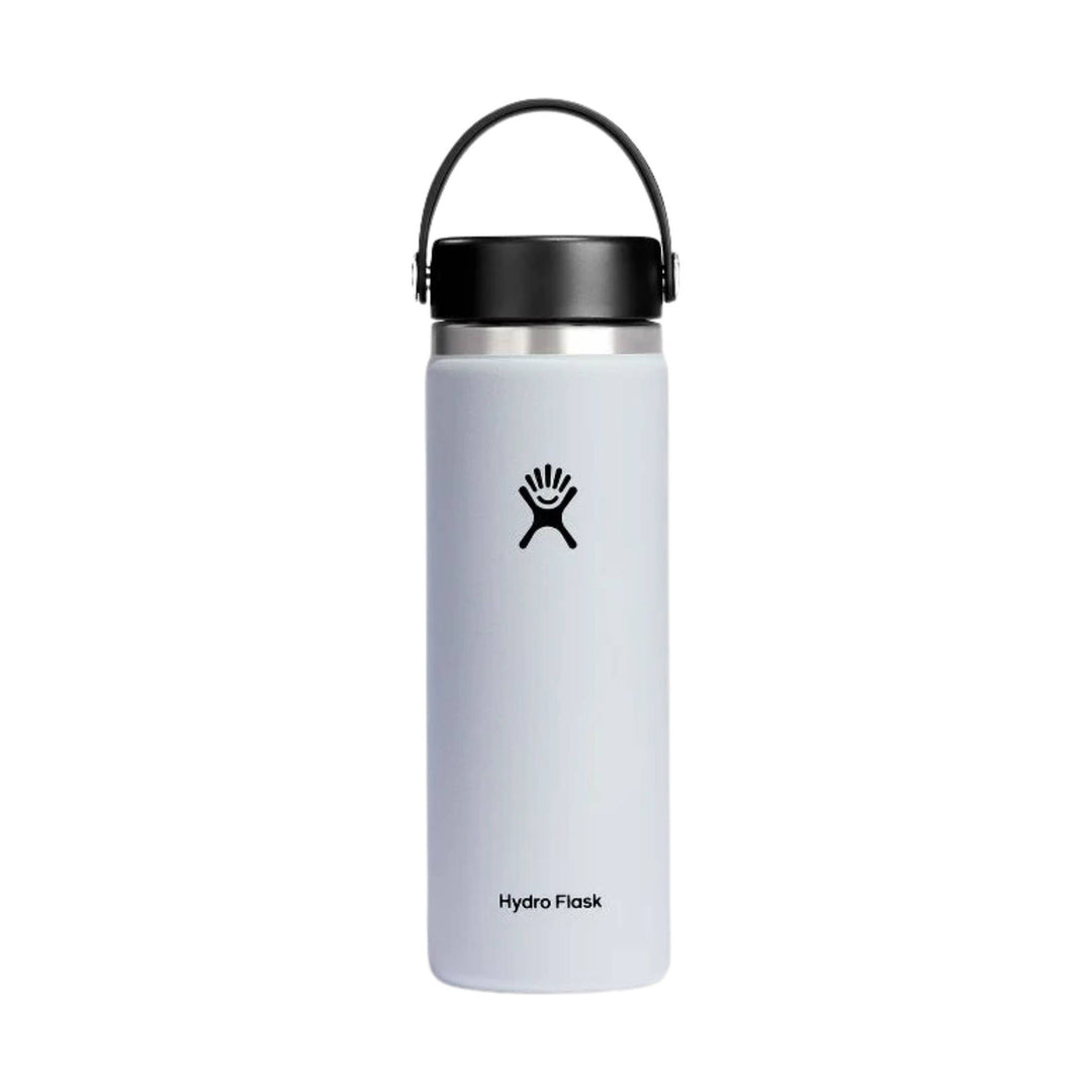White insulated water bottle with a black cap and carry handle