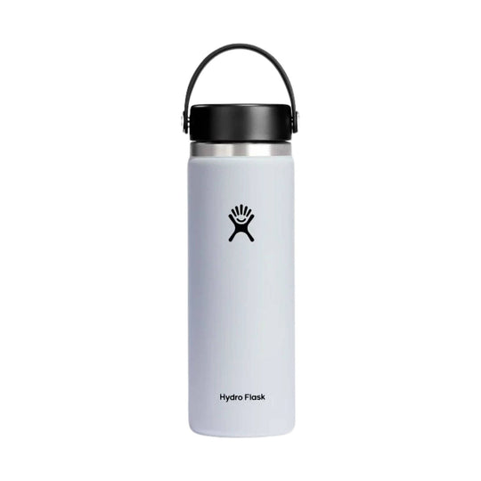 White insulated water bottle with a black cap and carry handle