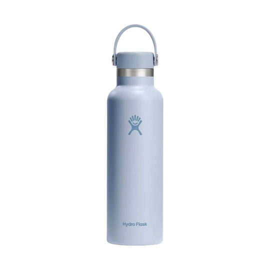 Light blue insulated water bottle with a carry loop cap and Hydro Flask logo