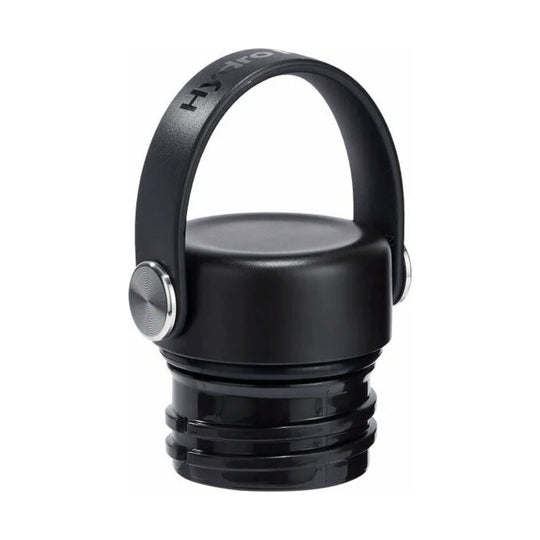 Black insulated bottle with a loop handle and silver side hardware, shown front view