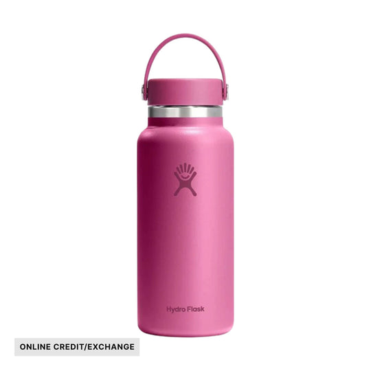 Pink insulated water bottle with handle and silver cap