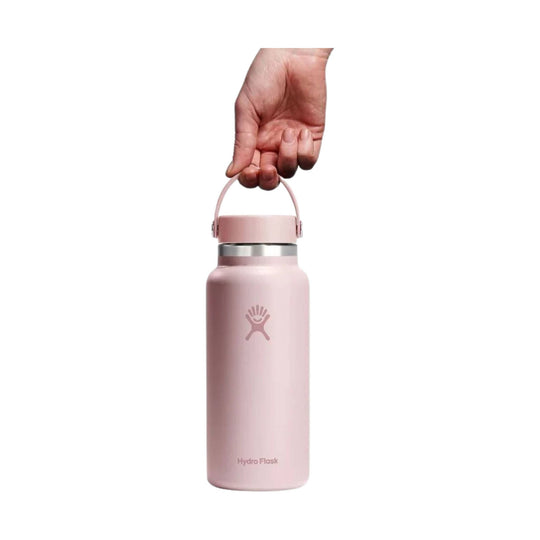 Light pink insulated water bottle with handle lid and Hydro Flask logo