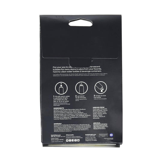 Black box of cleaning tablets with a cutout handle and step-by-step usage icons on the back