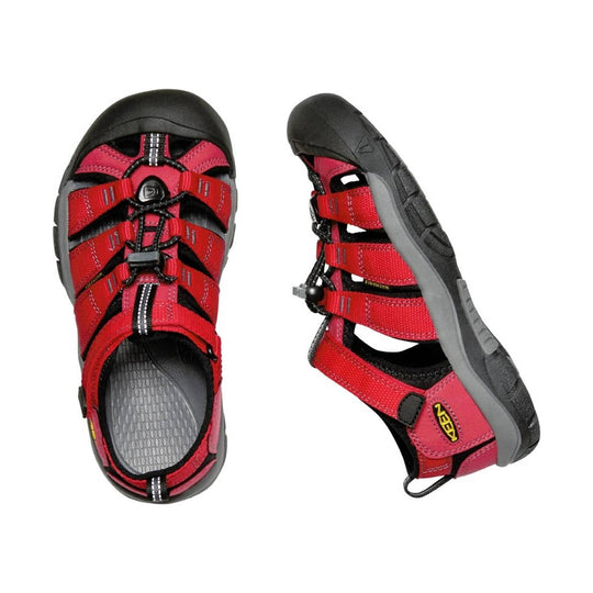 Red and black sandal with a visible brand logo on a white background