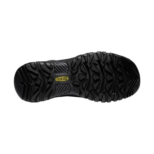 Black shoe sole with a visible brand logo on a white background