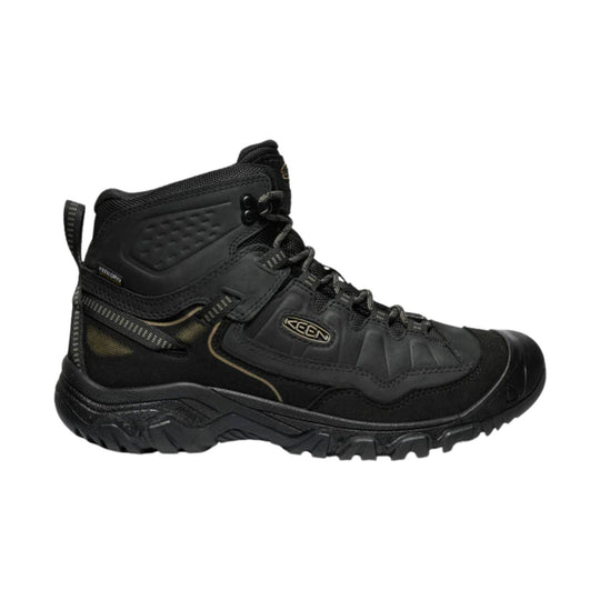 Black mid-top hiking boot with KEEN logo, KEEN.DRY label, and rugged tread