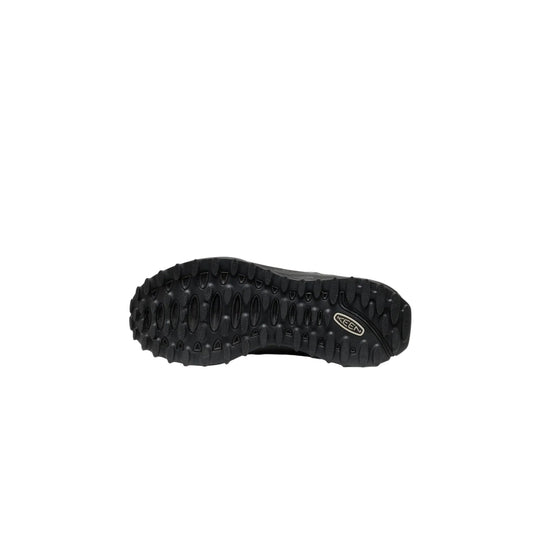 Black boot outsole with rugged tread and a KEEN logo