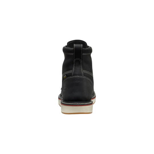 Black ankle work boot shown from the back, with white stitching, a cream midsole, and a gum outsole