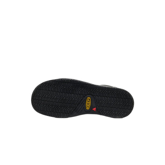 Black work shoe outsole with KEEN logo and lug tread pattern