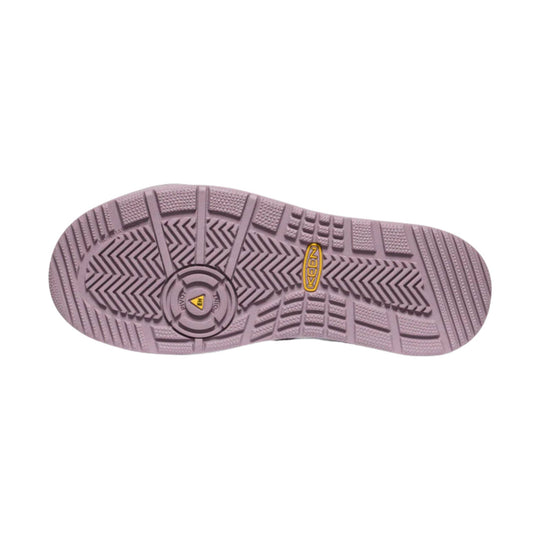 Pinkish rubber outsole with aggressive tread, KEEN logo, and EH marking