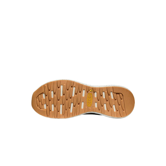 Tan lugged rubber outsole with KEEN logo and deep tread