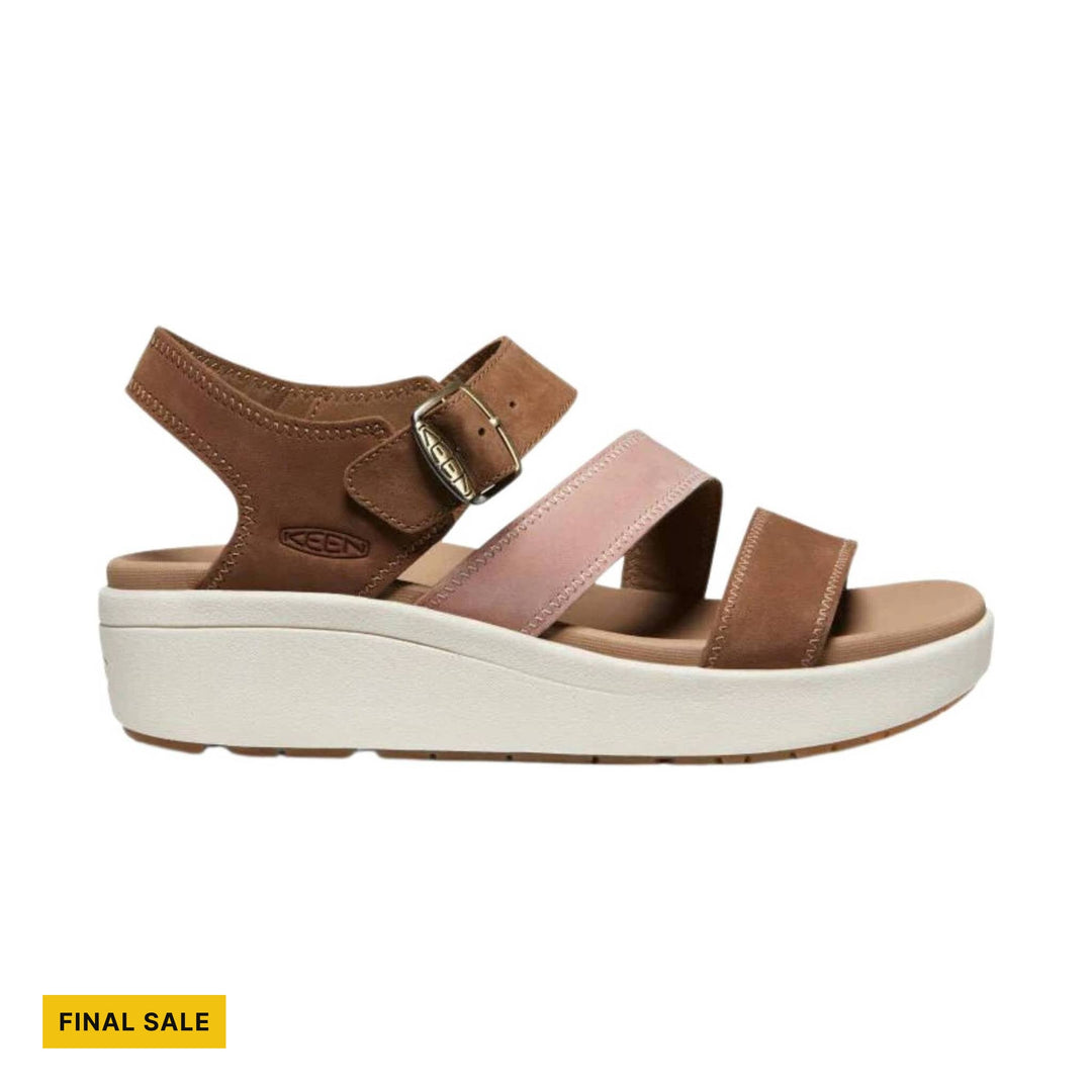 Brown and pink platform sandal with ankle strap and buckle, white sole, and FINAL SALE label