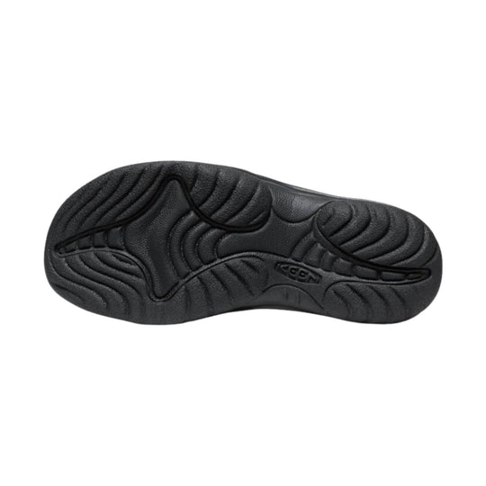 Black sandal outsole with deep tread and KEEN branding