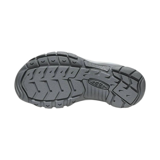 Gray rugged sandal outsole with KEEN logo
