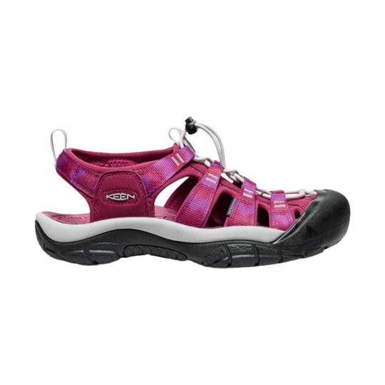 Pink closed-toe sandal with bungee laces, side cutouts, and a black sole