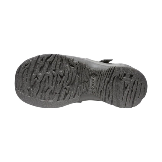Black sandal outsole with deep tread and KEEN logo