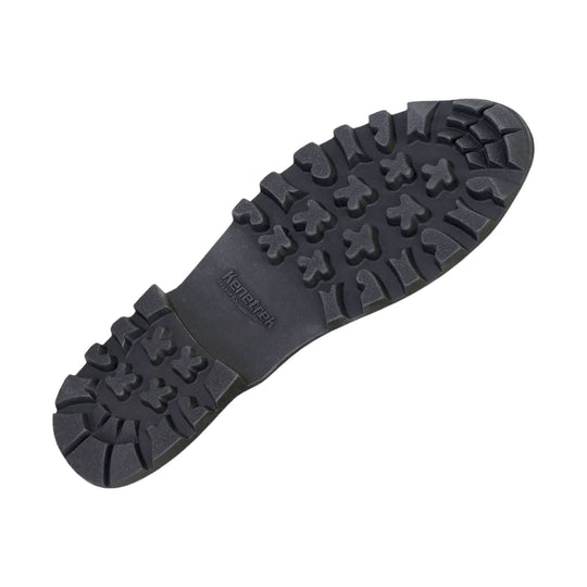 Black hiking boot outsole with deep lug tread and visible Kenetrek Boots branding
