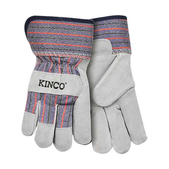 Kinco Kids' Suede Leather Palm With Safety Cuff Gloves - Grey Striped - Lenny's Shoe & Apparel