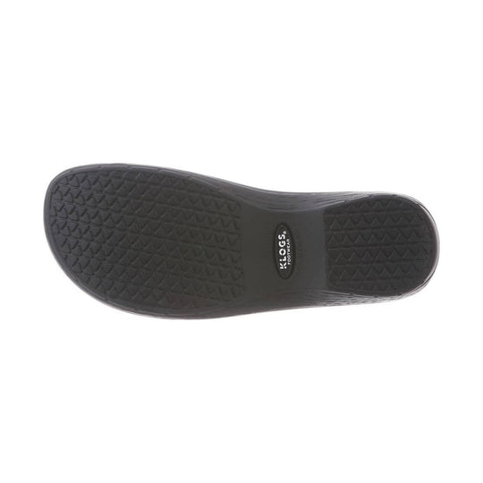Black slip-resistant shoe outsole with textured tread and KLOGS FOOTWEAR branding