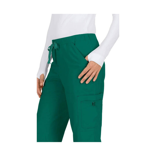 Green scrub cargo pants with drawstring waist and side pocket