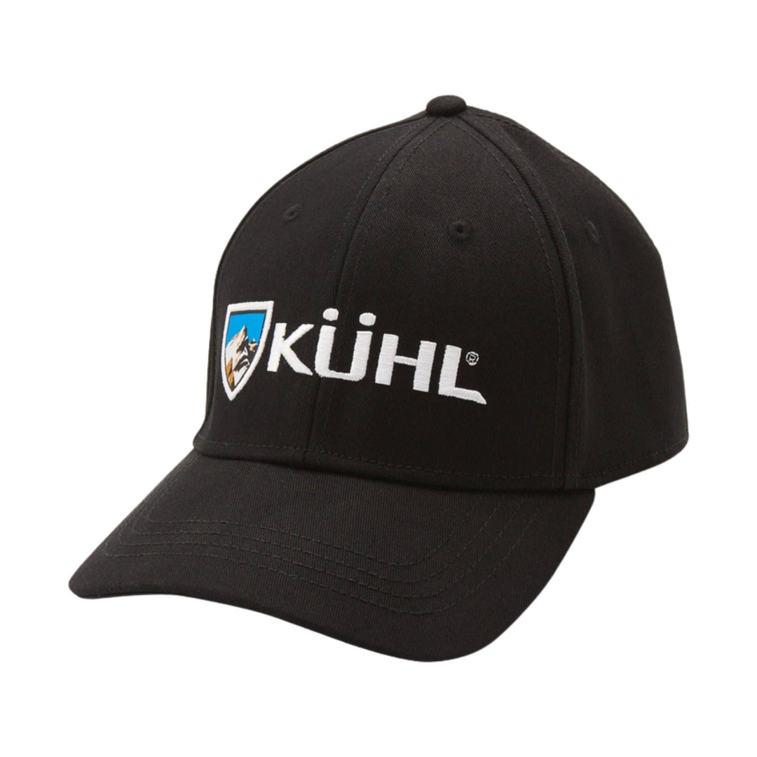Black baseball cap with white KÜHL logo and shield patch on the front