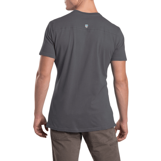 Dark gray short-sleeve crewneck T-shirt shown from the back