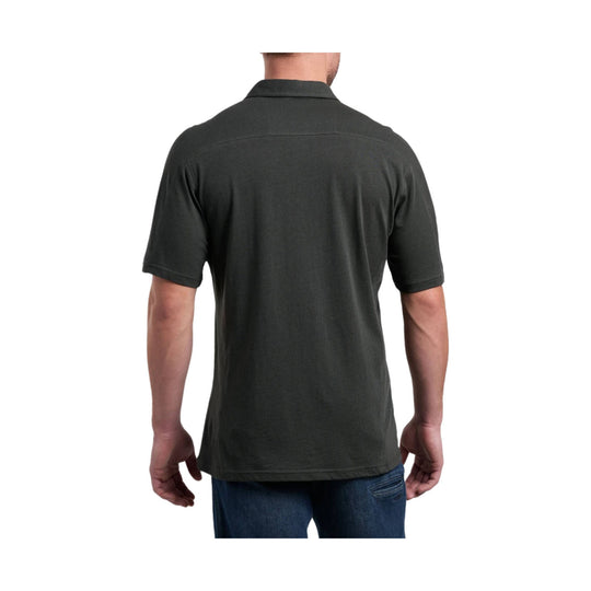 Dark charcoal short-sleeve polo shirt shown from the back