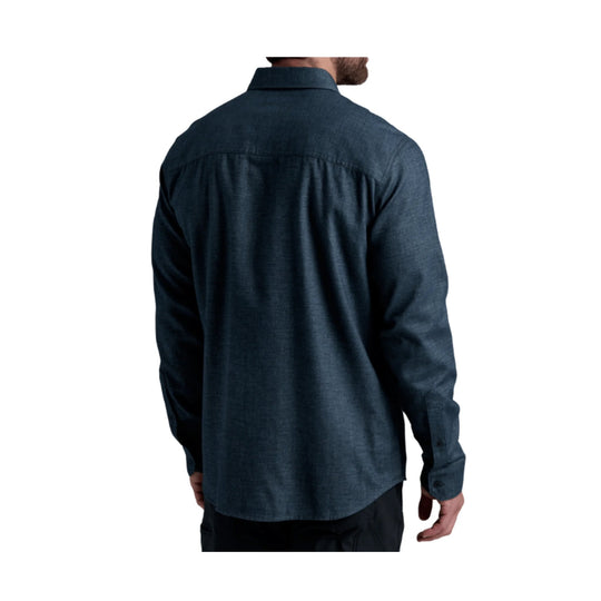 Dark navy long-sleeve button-up flannel shirt shown from the back