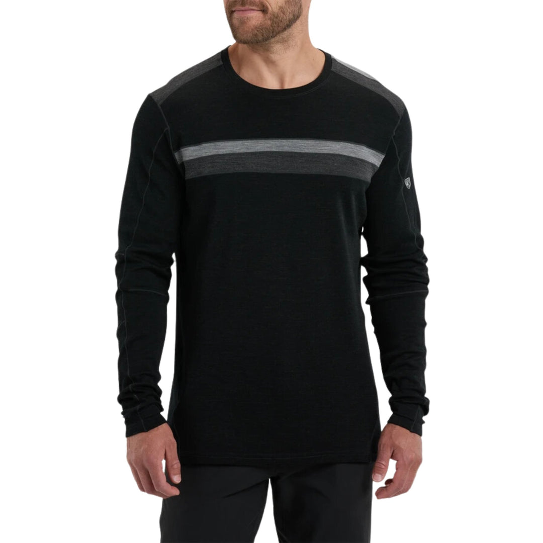 Black long-sleeve crewneck shirt with gray chest stripe
