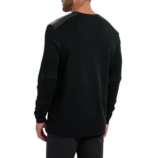 Black long-sleeve crewneck shirt shown from the back
