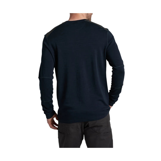 Black long-sleeve crewneck top shown from the back