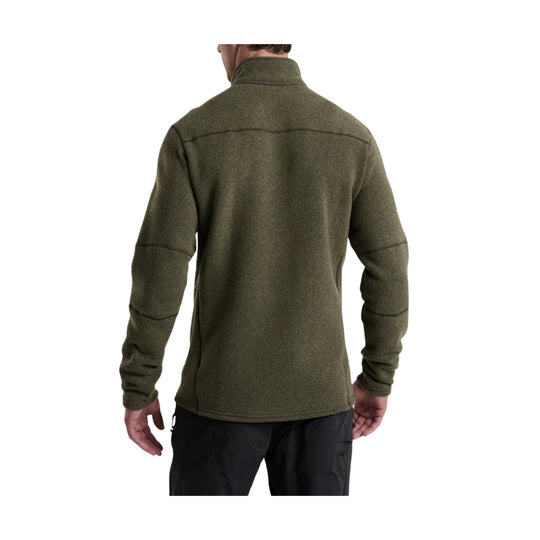Olive green full-zip fleece jacket shown from the back