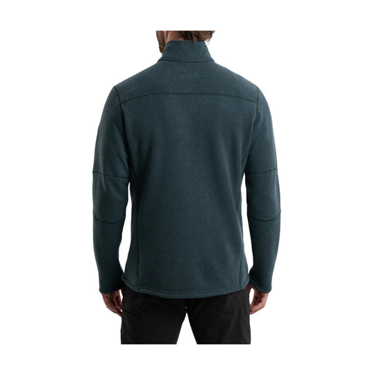 Dark teal full-zip fleece jacket shown from the back