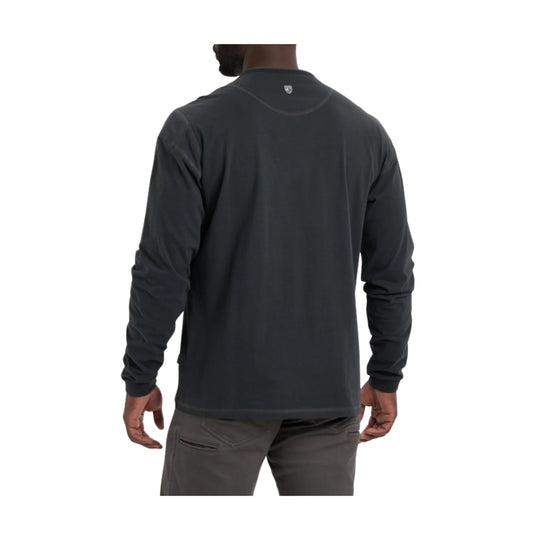 Black long-sleeve crewneck shirt shown from the back