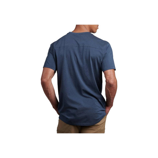 Navy short-sleeve T-shirt shown from the back