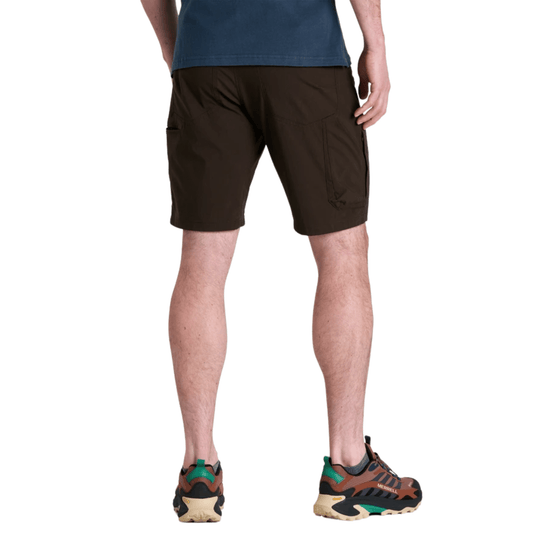 Dark brown knee-length hiking shorts shown from the back