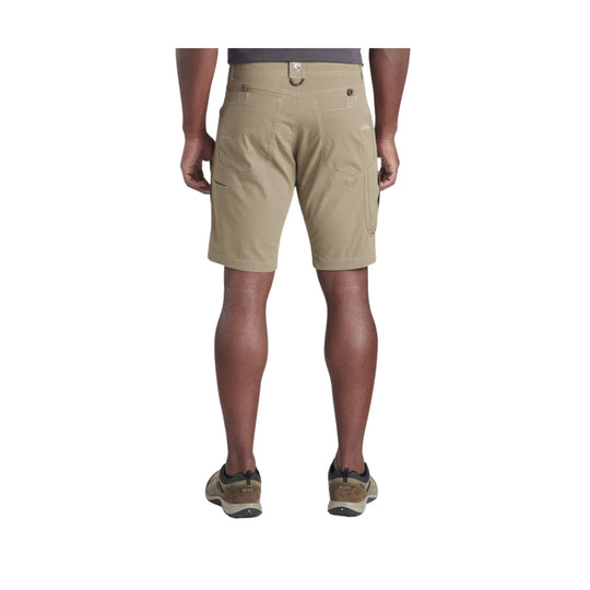 Khaki knee-length athletic shorts shown from the back