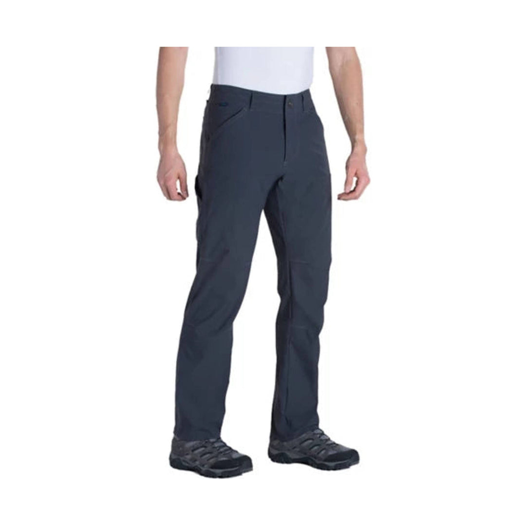 Dark gray men’s hiking pants with zip pockets and articulated knees