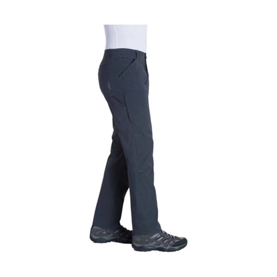Dark gray straight-leg hiking pants shown in side view with a shoe