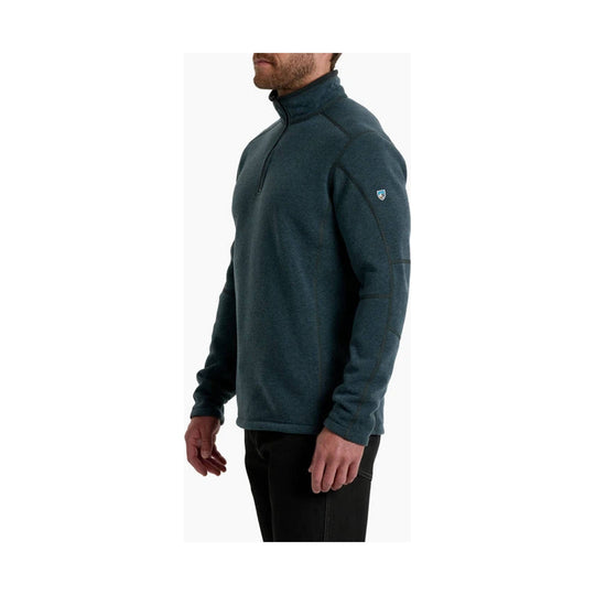 Men's dark blue quarter-zip fleece pullover with long sleeves