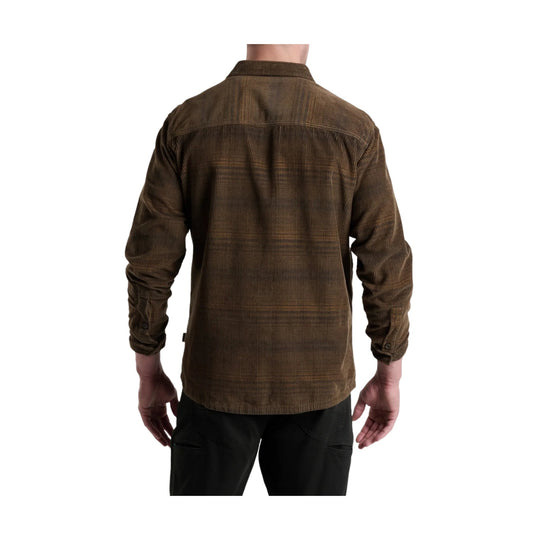 Brown corduroy long-sleeve shirt jacket shown from the back