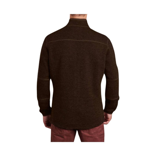 Brown long-sleeve quarter-zip pullover sweater shown from the back