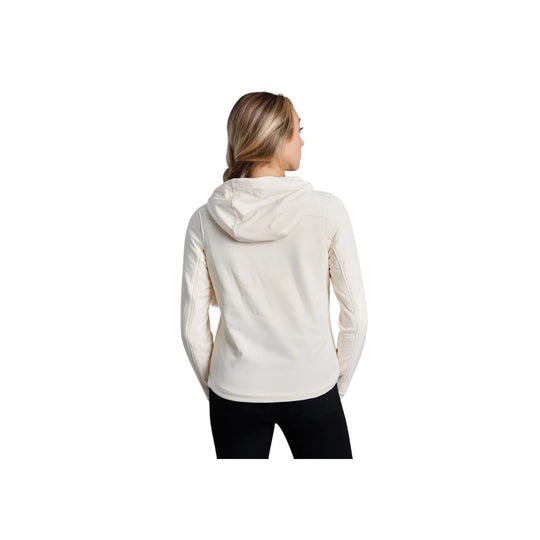 Women's ivory hooded pullover shown from the back
