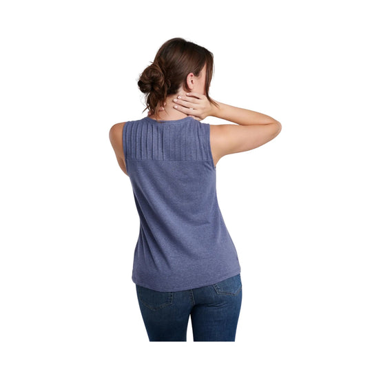 Blue sleeveless knit tank top shown from the back
