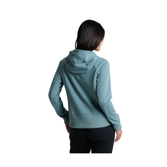 Light blue women’s hooded zip-up jacket shown from the back