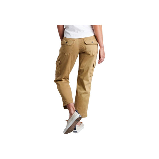 Tan cropped cargo pants shown from the back
