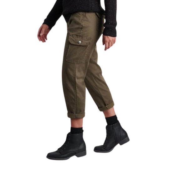 Olive cropped cargo pants with flap pocket and black ankle boots