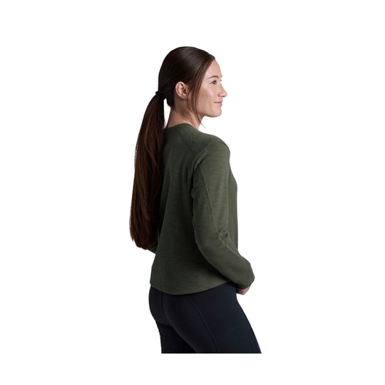 Olive long-sleeve pullover sweatshirt shown in side profile