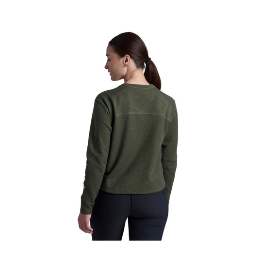 Olive long-sleeve pullover sweatshirt shown from the back
