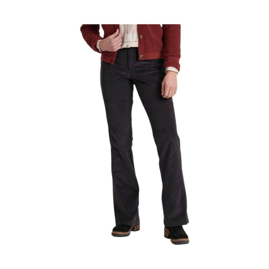 Black straight-leg corduroy pants with a slight flare, shown with boots